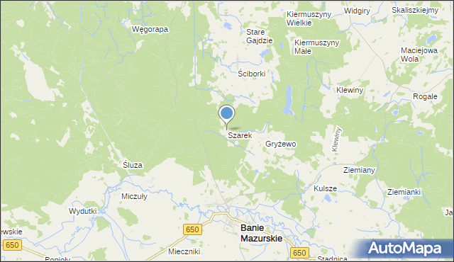 mapa Szarek, Szarek gmina Banie Mazurskie na mapie Targeo